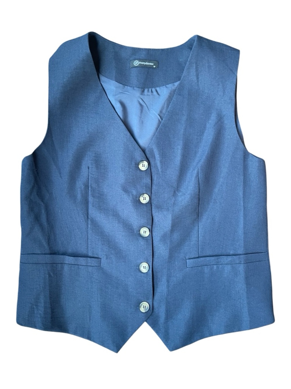 Navy 2 Piece Set Button Down V Neck Sleeveless Waistcoat Top & Shorts - Medium - Picture 4 of 15